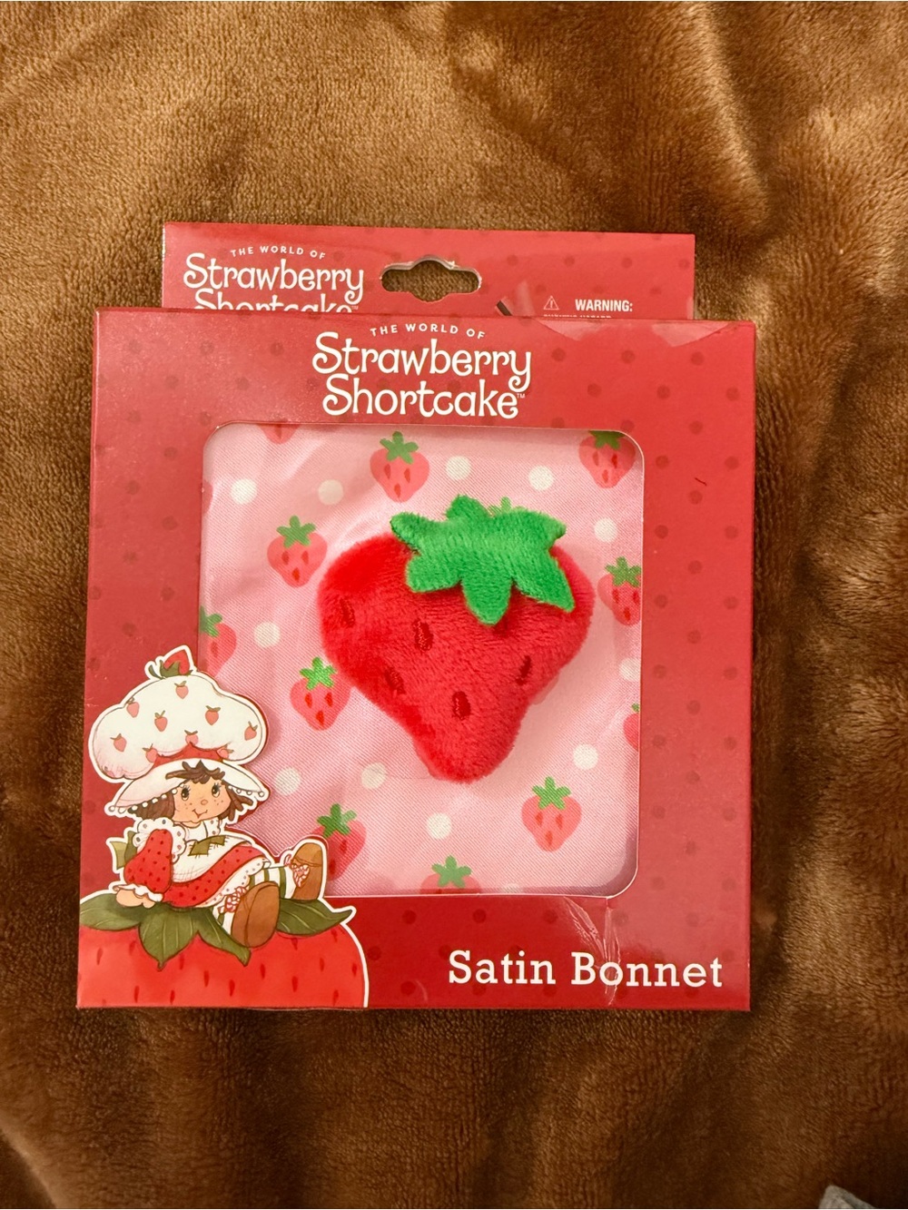 Pink Satin Bonnet with Red Strawberry Accent